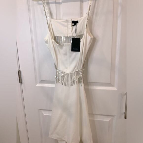 NWT NBD Revolve Rhinestone Cutout Creamy White Dress - Picture 5 of 6